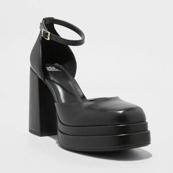 Wild Fable Shoes - Wild Fable Black Platform Heels with Ankle Strap